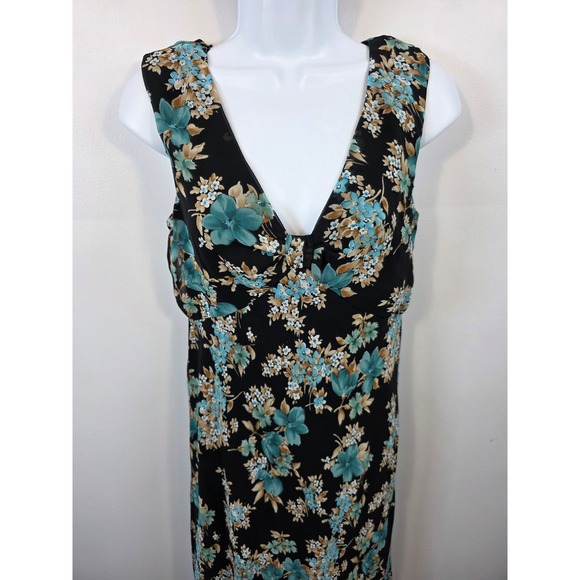Connected Apparel Black Floral Print V Neck Midi Dress Women's Size 6 /A100 - Picture 3 of 9